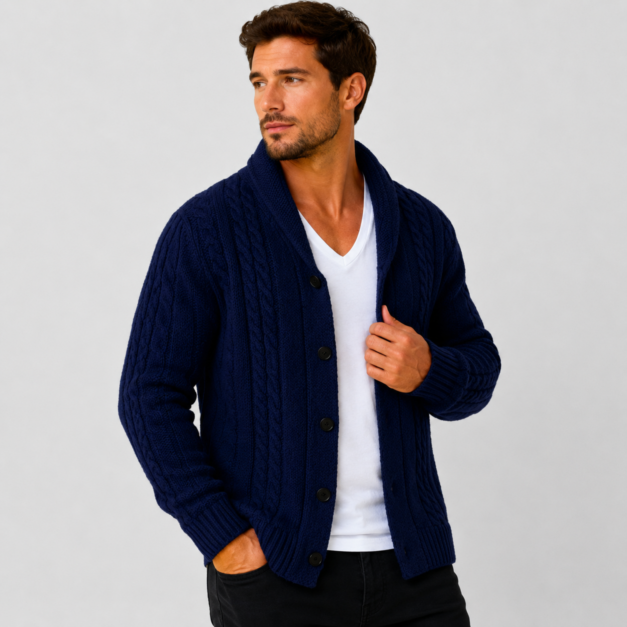 Montviro | Men's Cable Knit Cardigan – Warm Button Front Winter Sweater