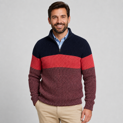 Montviro | Men’s Quarter-Zip Knit Sweater Classic Stripe