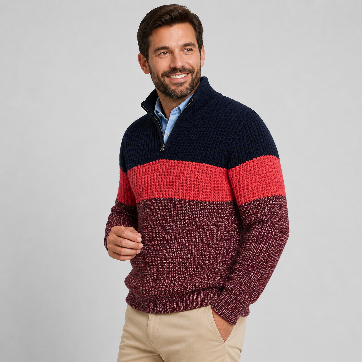 Montviro | Men’s Quarter-Zip Knit Sweater Classic Stripe