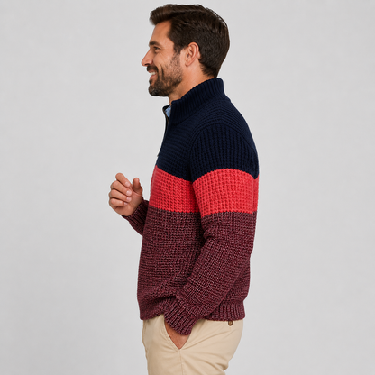 Montviro | Men’s Quarter-Zip Knit Sweater Classic Stripe