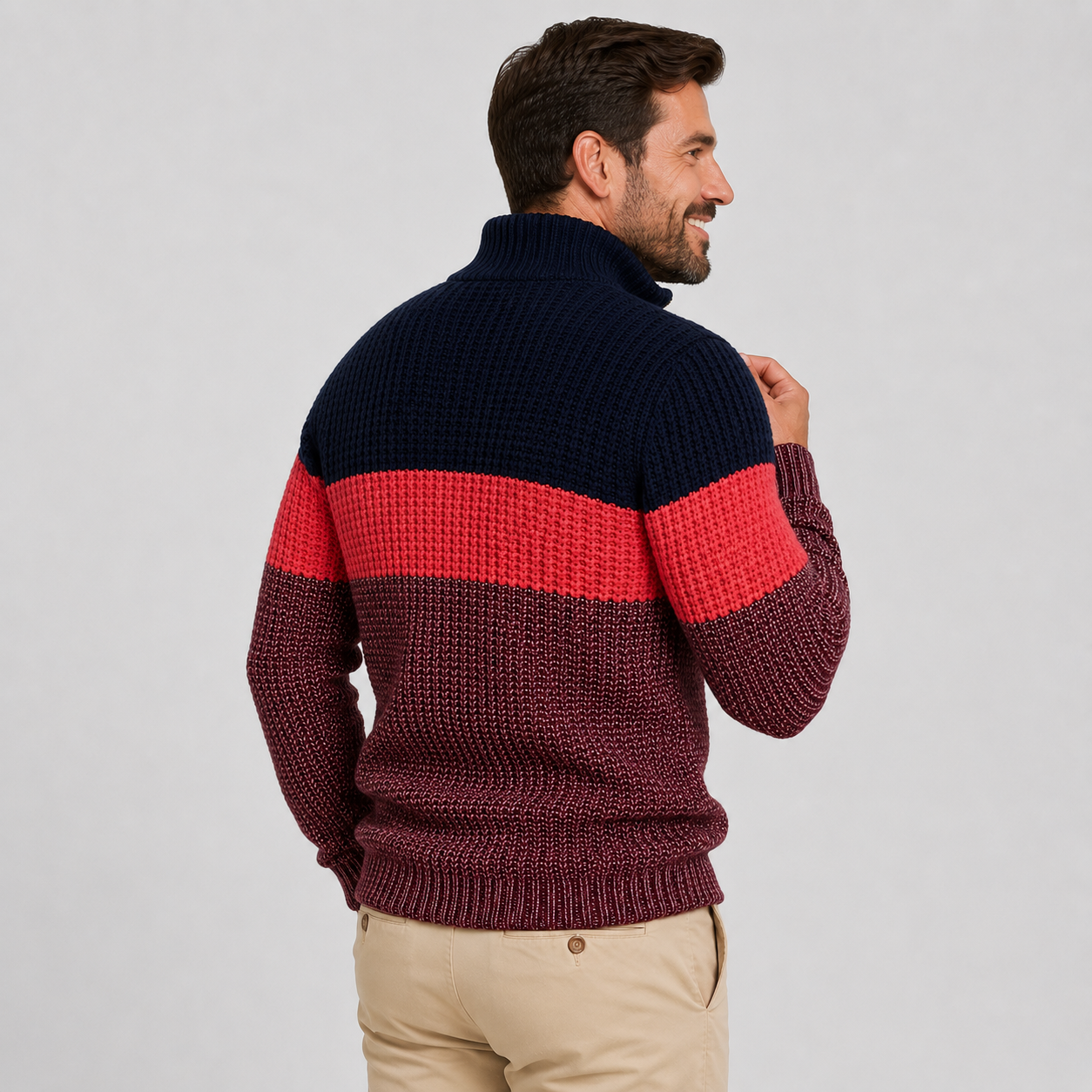 Montviro | Men’s Quarter-Zip Knit Sweater Classic Stripe