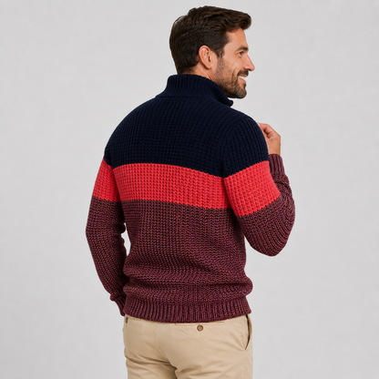 Montviro | Men’s Quarter-Zip Knit Sweater Classic Stripe