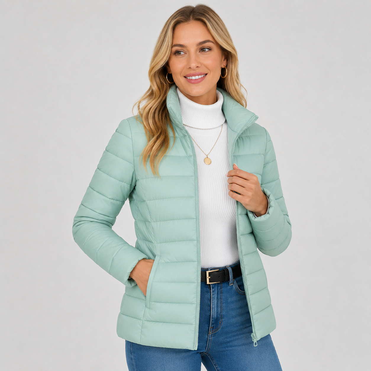 Montviro | Women's Lightweight Puffer Jacket - Warm High Neck Zip Front