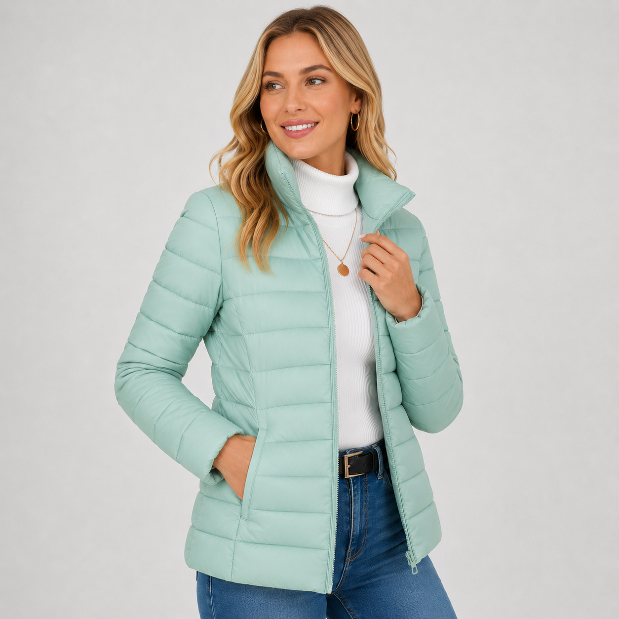 Montviro | Women's Lightweight Puffer Jacket - Warm High Neck Zip Front