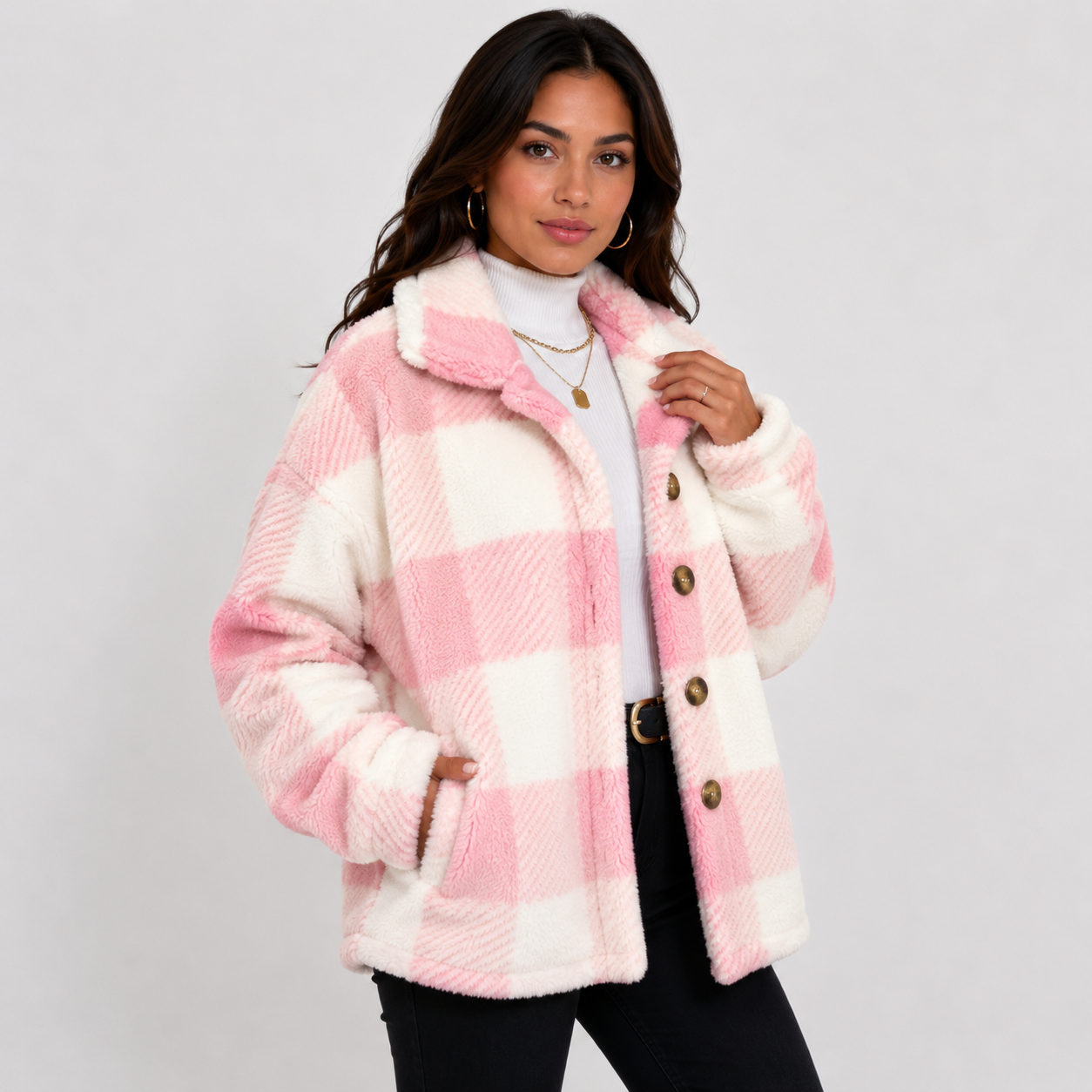 Montviro | Women's Plaid Plush Jacket – Soft Fall Winter Coat