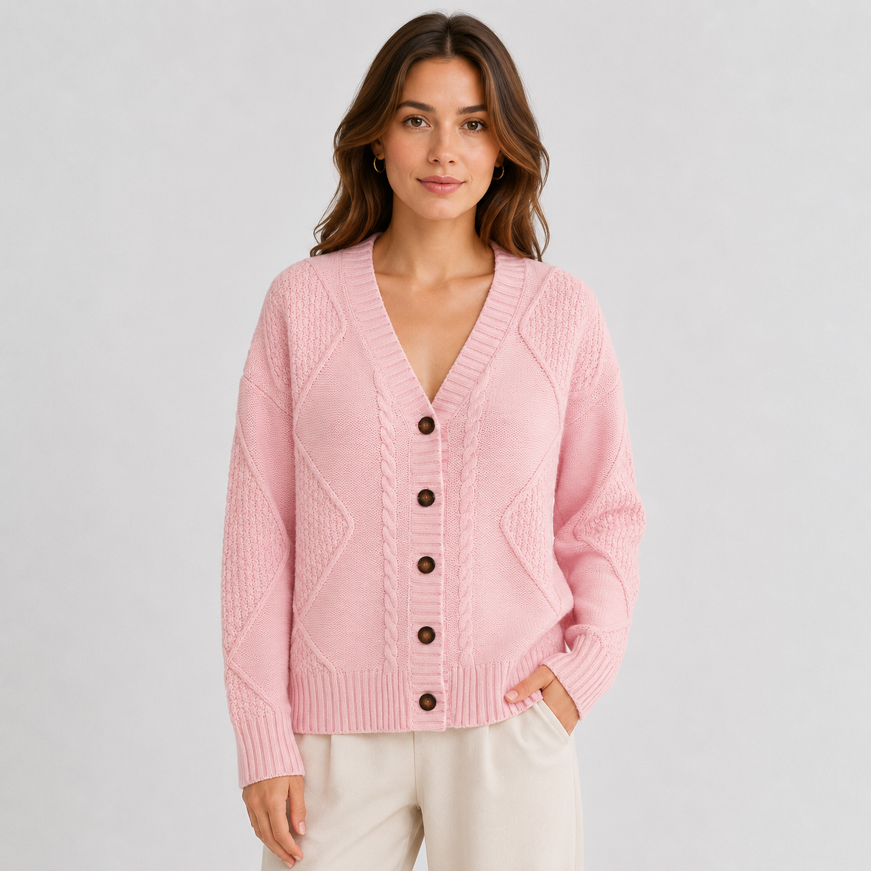 Montviro | Women’s Cardigan Cable Knit Button Front V-Neck Sweater