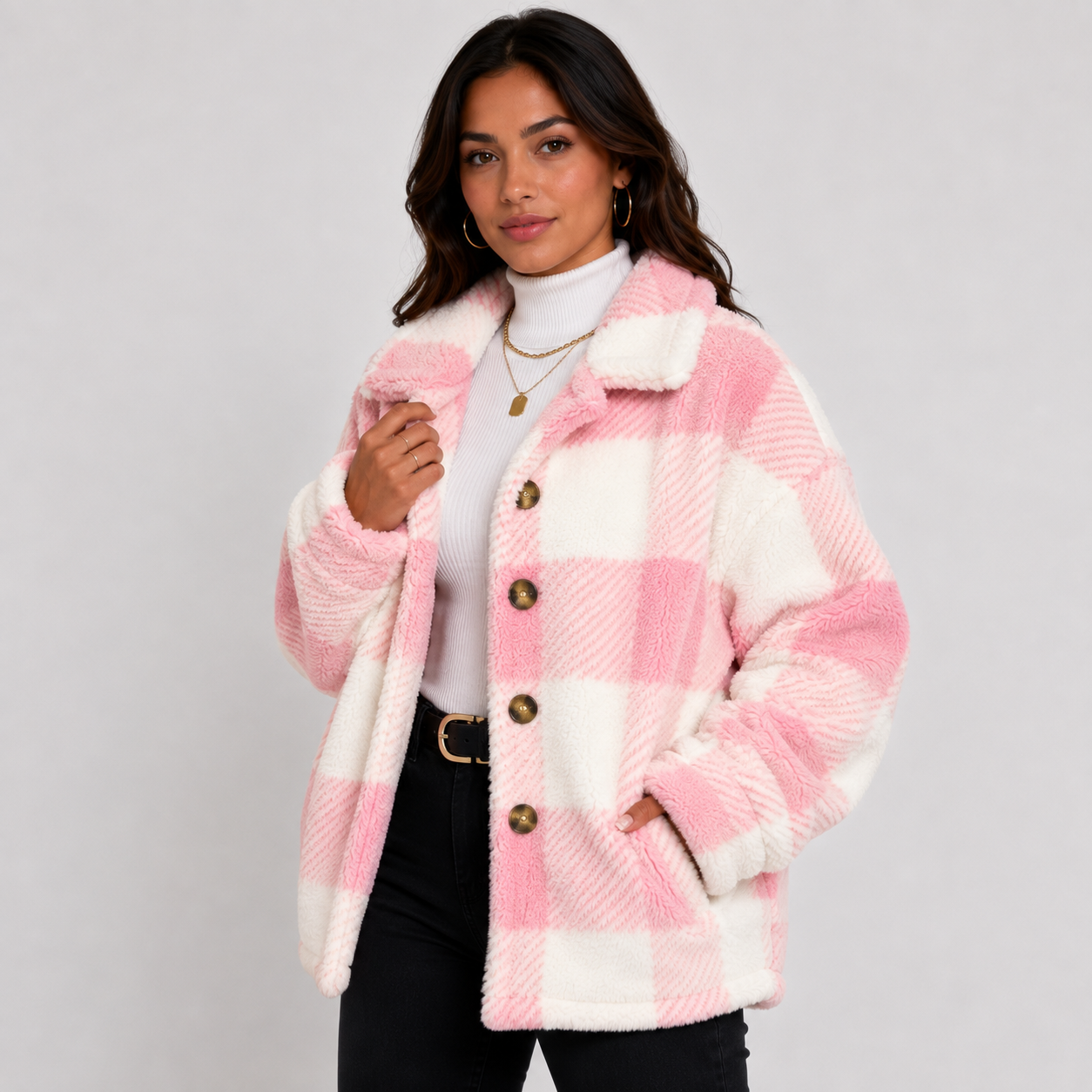 Montviro | Women's Plaid Plush Jacket – Soft Fall Winter Coat
