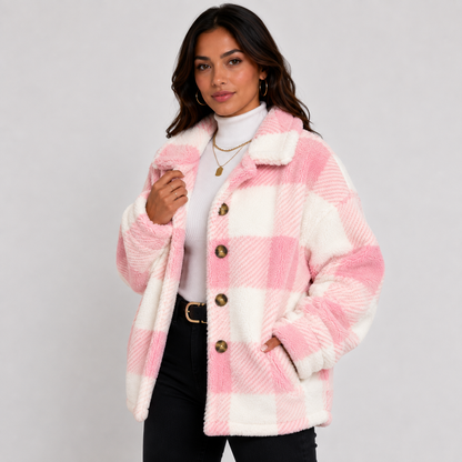 Montviro | Women's Plaid Plush Jacket – Soft Fall Winter Coat