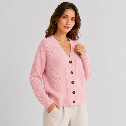 Montviro | Women’s Cardigan Cable Knit Button Front V-Neck Sweater