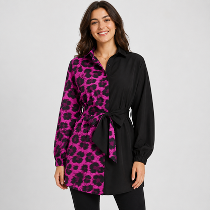 Montviro | Women’s Leopard Shirt Dress V-Neck Button Front