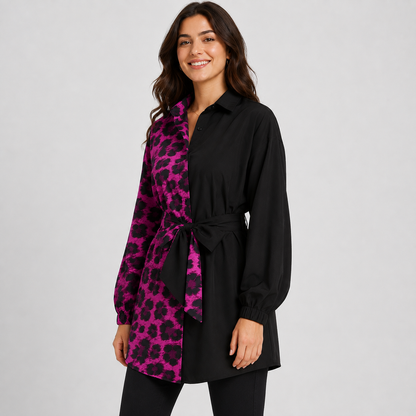 Montviro | Women’s Leopard Shirt Dress V-Neck Button Front