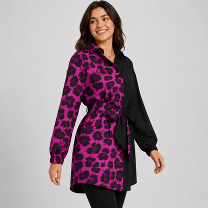 Montviro | Women’s Leopard Shirt Dress V-Neck Button Front
