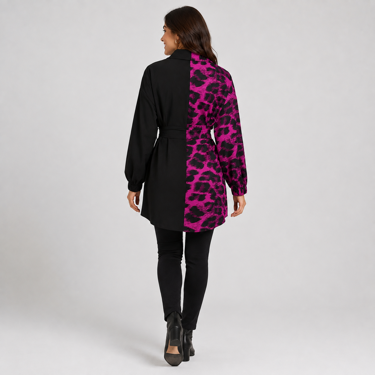Montviro | Women’s Leopard Shirt Dress V-Neck Button Front