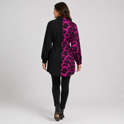 Montviro | Women’s Leopard Shirt Dress V-Neck Button Front