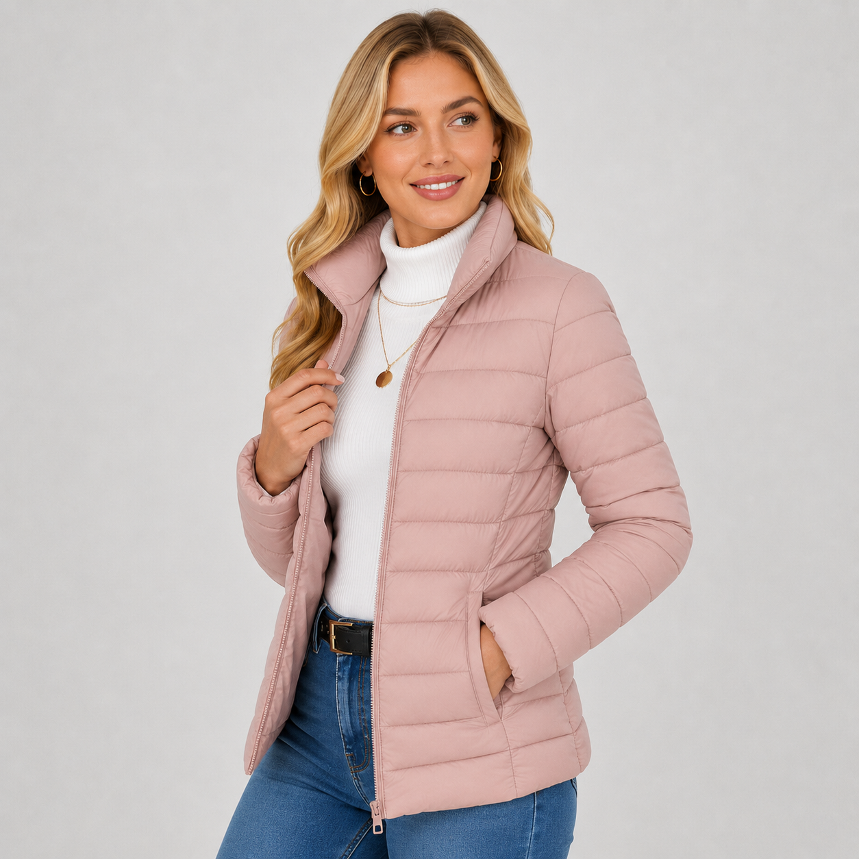 Montviro | Women's Lightweight Puffer Jacket - Warm High Neck Zip Front