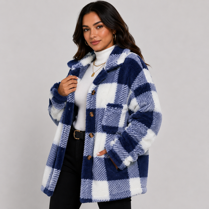 Montviro | Women's Plaid Plush Jacket – Soft Fall Winter Coat