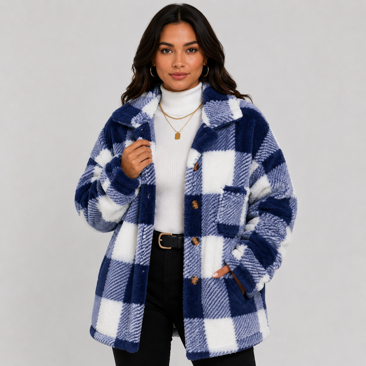Montviro | Women's Plaid Plush Jacket – Soft Fall Winter Coat
