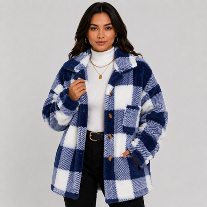 Montviro | Women's Plaid Plush Jacket – Soft Fall Winter Coat