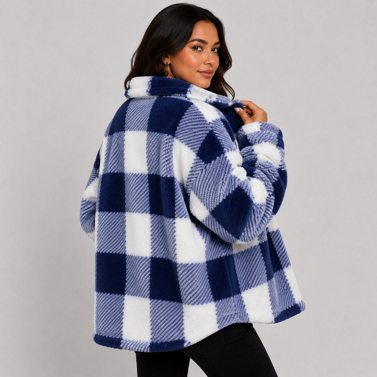 Montviro | Women's Plaid Plush Jacket – Soft Fall Winter Coat