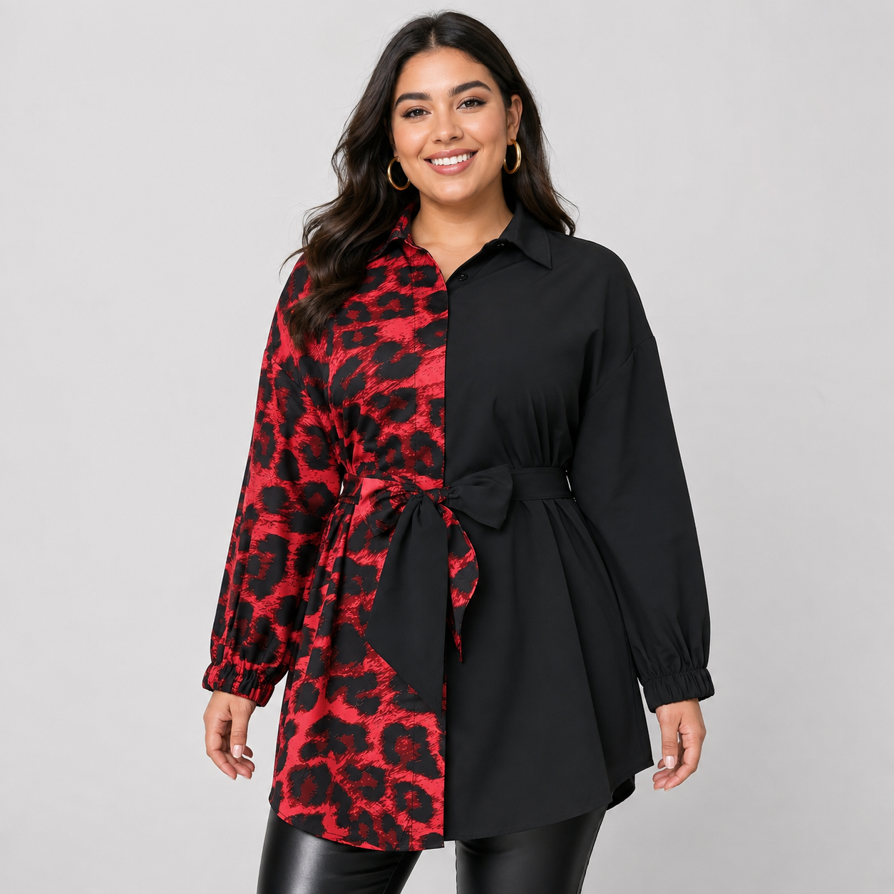 Montviro | Women’s Leopard Shirt Dress V-Neck Button Front