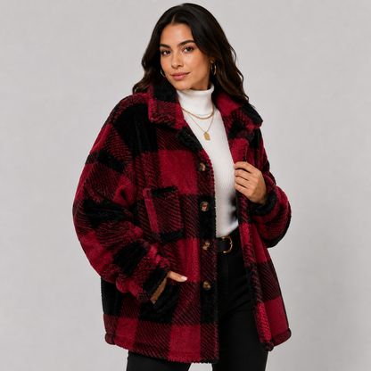 Montviro | Women's Plaid Plush Jacket – Soft Fall Winter Coat