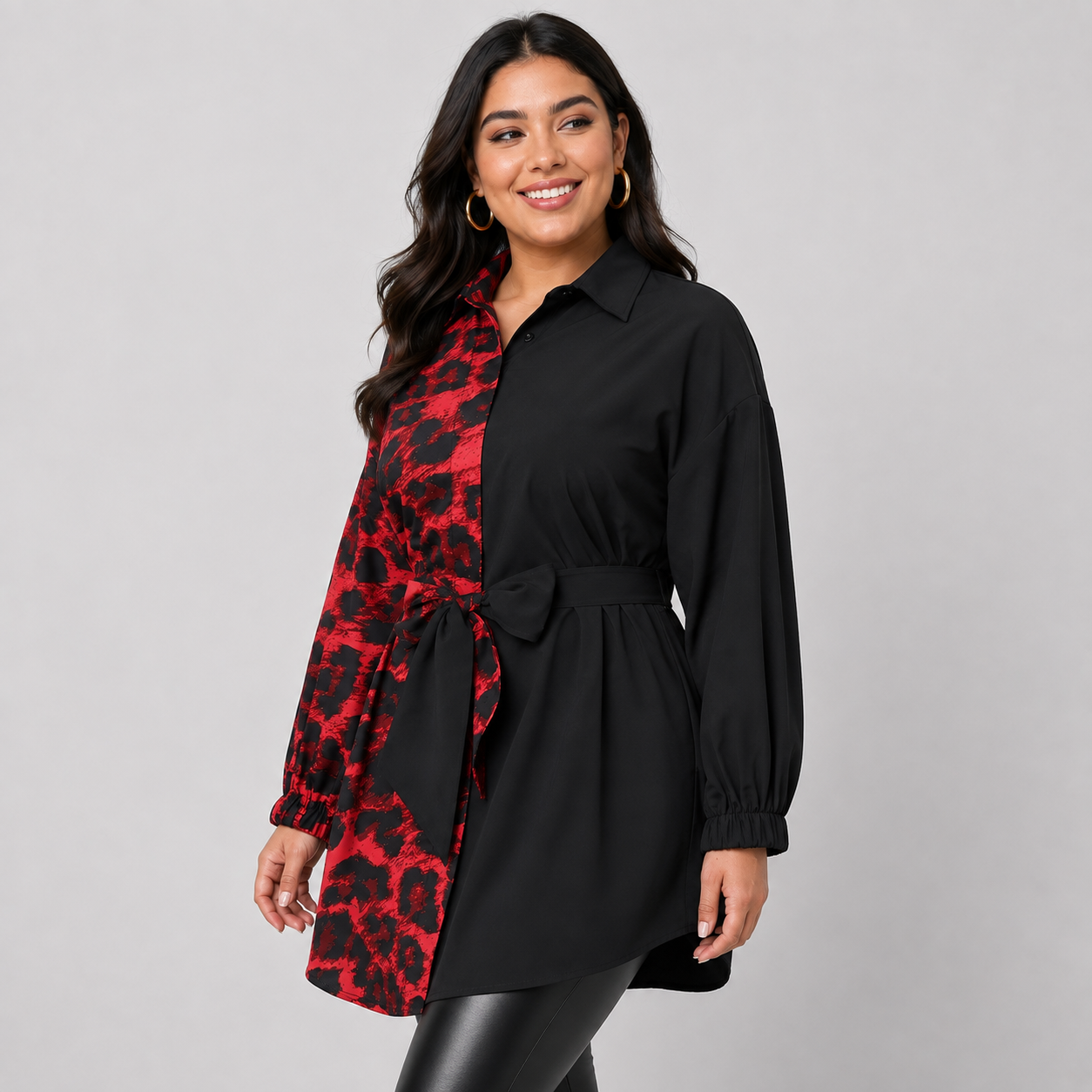Montviro | Women’s Leopard Shirt Dress V-Neck Button Front