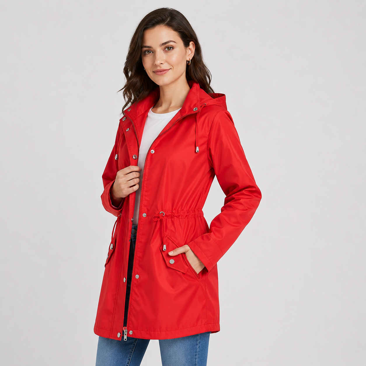 Montviro | Women's Plus Size Jacket Lightweight Hooded Cinched Waist