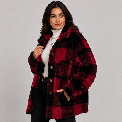 Montviro | Women's Plaid Plush Jacket – Soft Fall Winter Coat