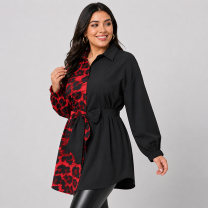 Montviro | Women’s Leopard Shirt Dress V-Neck Button Front