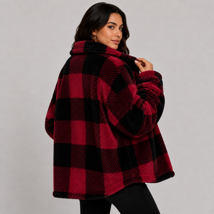 Montviro | Women's Plaid Plush Jacket – Soft Fall Winter Coat
