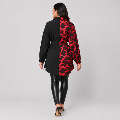 Montviro | Women’s Leopard Shirt Dress V-Neck Button Front