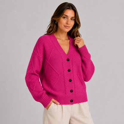 Montviro | Women’s Cardigan Cable Knit Button Front V-Neck Sweater