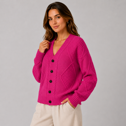 Montviro | Women’s Cardigan Cable Knit Button Front V-Neck Sweater