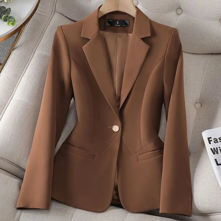 Spring New Style Coffee Color Korean Version Casual Slim Fit Small Suit Jacket Versatile Short Length Long Sleeve Women's