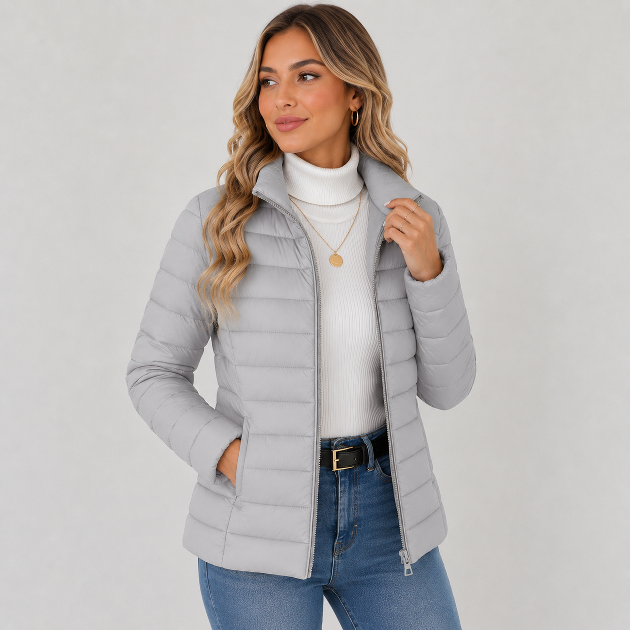Montviro | Women's Lightweight Puffer Jacket - Warm High Neck Zip Front