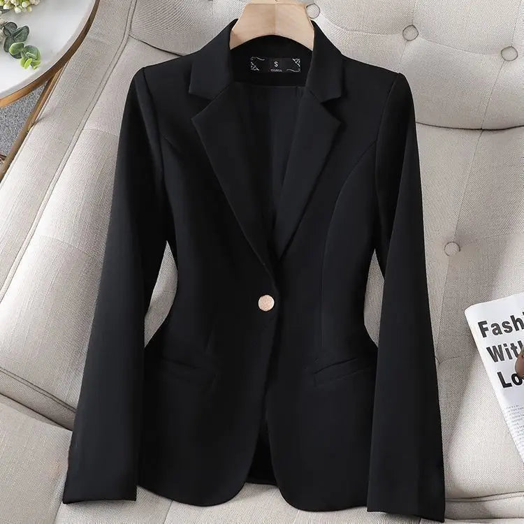 Spring New Style Coffee Color Korean Version Casual Slim Fit Small Suit Jacket Versatile Short Length Long Sleeve Women's