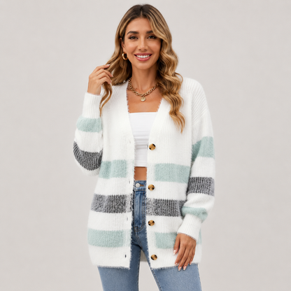 Montviro | Women’s Striped Knit Cardigan – Fall Winter Button Sweater