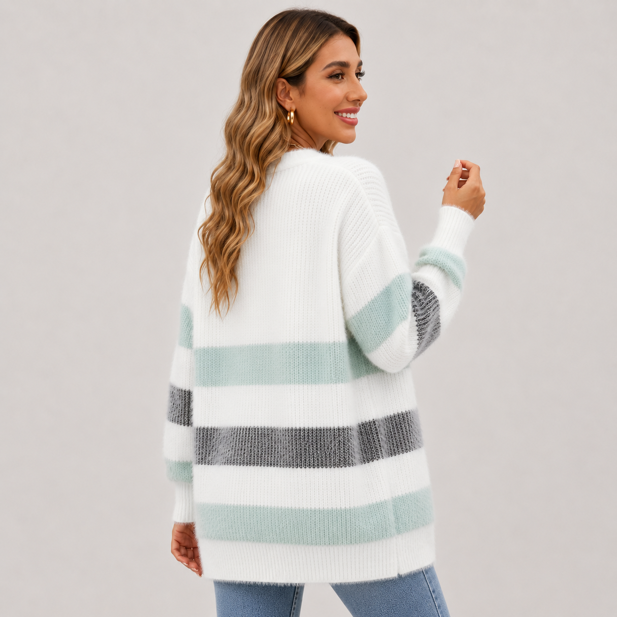 Montviro | Women’s Striped Knit Cardigan – Fall Winter Button Sweater