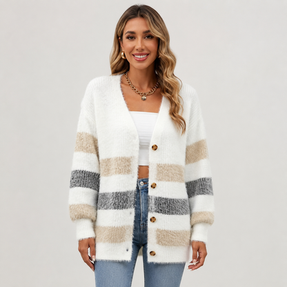 Montviro | Women’s Striped Knit Cardigan – Fall Winter Button Sweater