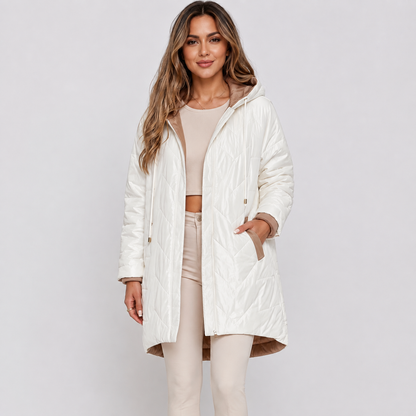 Montviro | Women's Midi Puffer Coat – Warm Hooded Jacket with Pockets