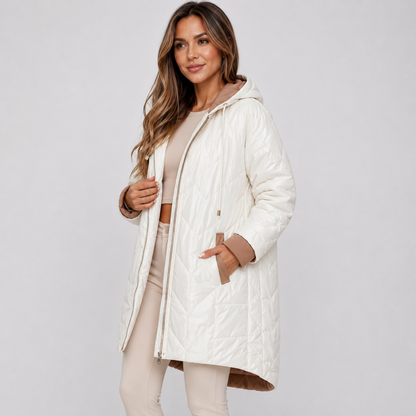 Montviro | Women's Midi Puffer Coat – Warm Hooded Jacket with Pockets