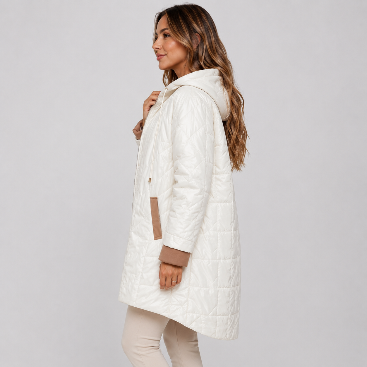 Montviro | Women's Midi Puffer Coat – Warm Hooded Jacket with Pockets