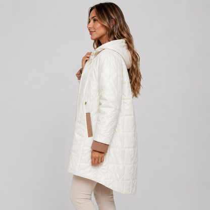 Montviro | Women's Midi Puffer Coat – Warm Hooded Jacket with Pockets