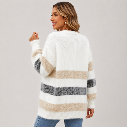 Montviro | Women’s Striped Knit Cardigan – Fall Winter Button Sweater