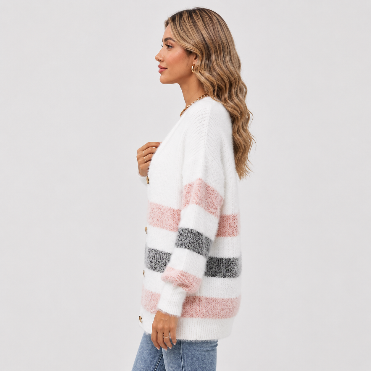 Montviro | Women’s Striped Knit Cardigan – Fall Winter Button Sweater