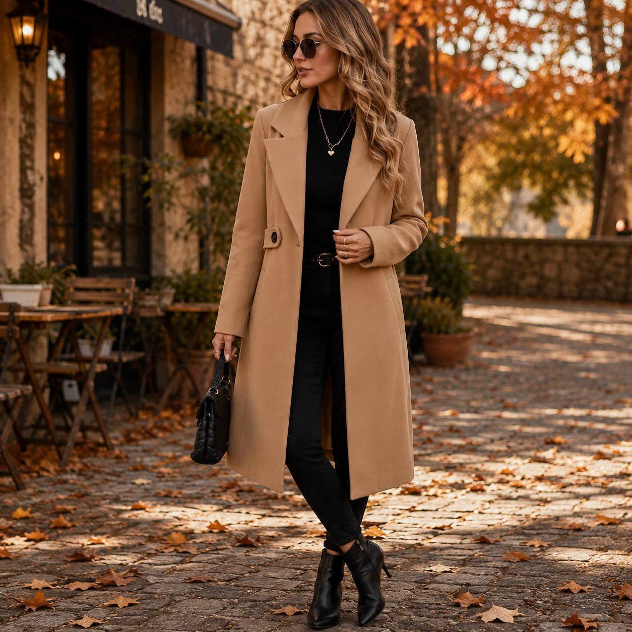 Montviro | Women’s Long Winter Coat Belted Waist Notched Lapel