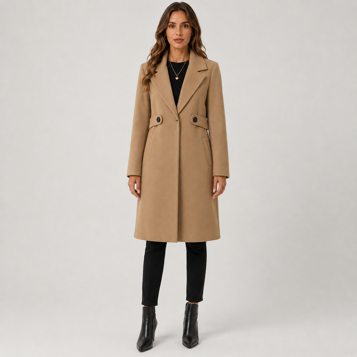 Montviro | Women’s Long Winter Coat Belted Waist Notched Lapel