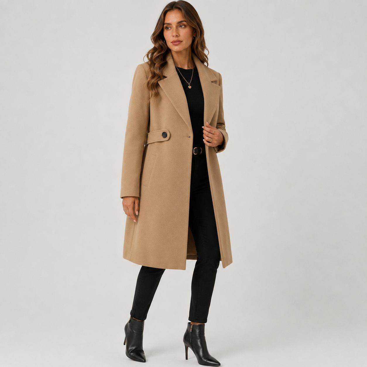 Montviro | Women’s Long Winter Coat Belted Waist Notched Lapel
