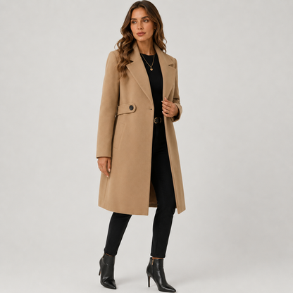 Montviro | Women’s Long Winter Coat Belted Waist Notched Lapel