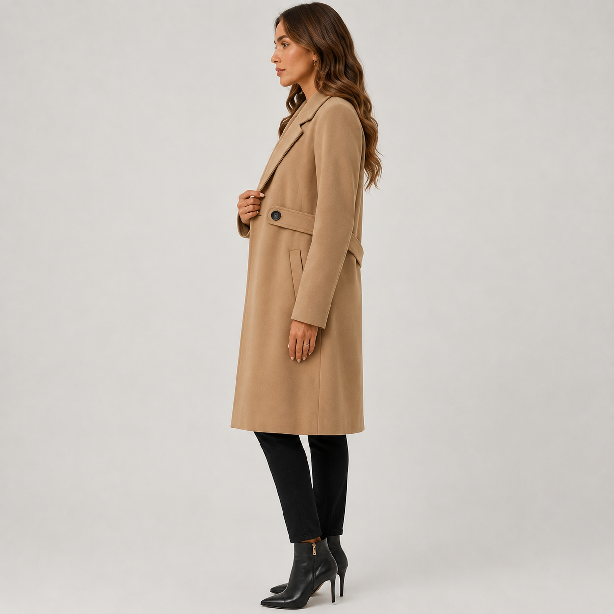 Montviro | Women’s Long Winter Coat Belted Waist Notched Lapel